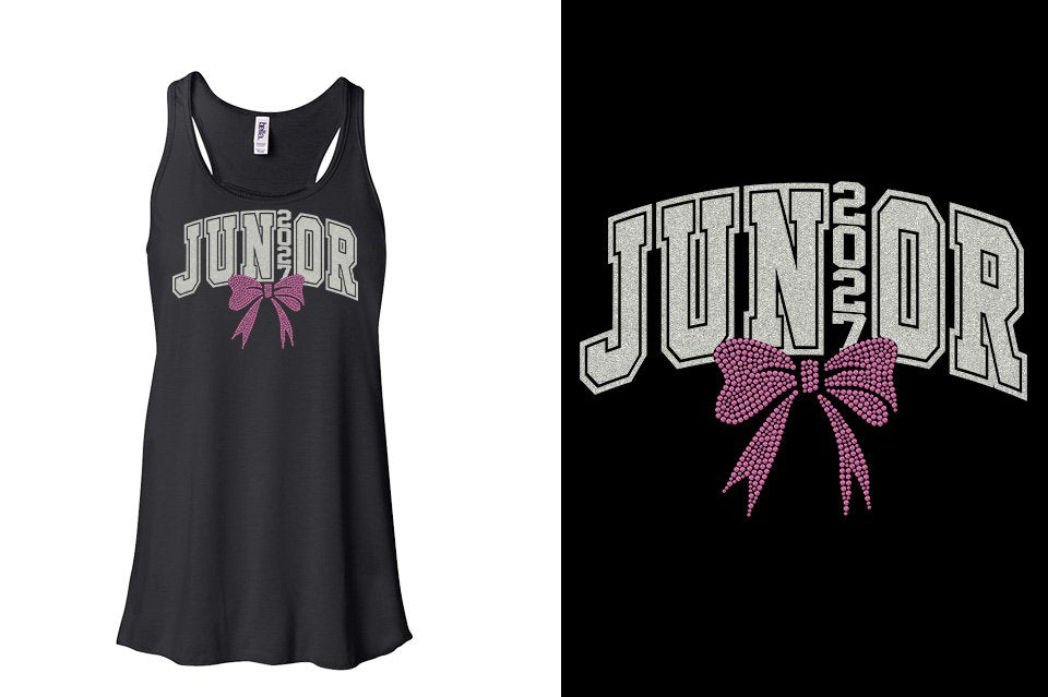 JUNIOR 2027 glitter rhinestones Youth Flowy Racerback Tank
