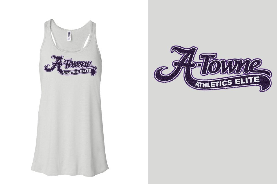 A-Towne Athletics Elite text with tail - glitter Youth Flowy Racerback Tank