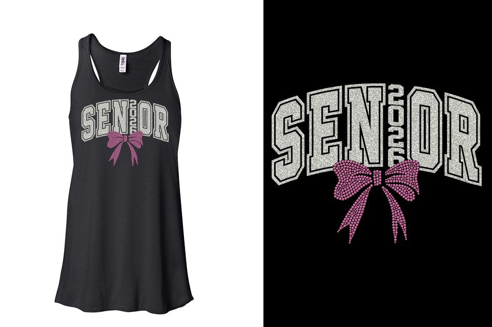 SENIOR 2026 glitter rhinestones Youth Flowy Racerback Tank