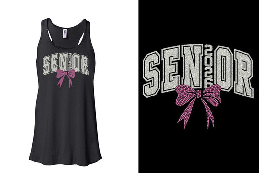 SENIOR 2026 glitter rhinestones Youth Flowy Racerback Tank