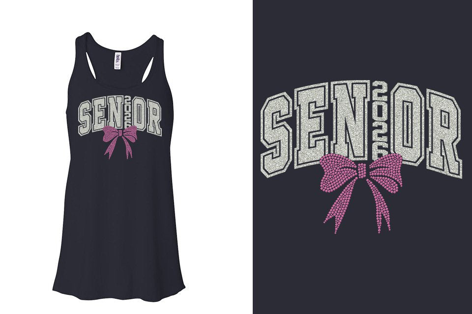 SENIOR 2026 glitter rhinestones Youth Flowy Racerback Tank