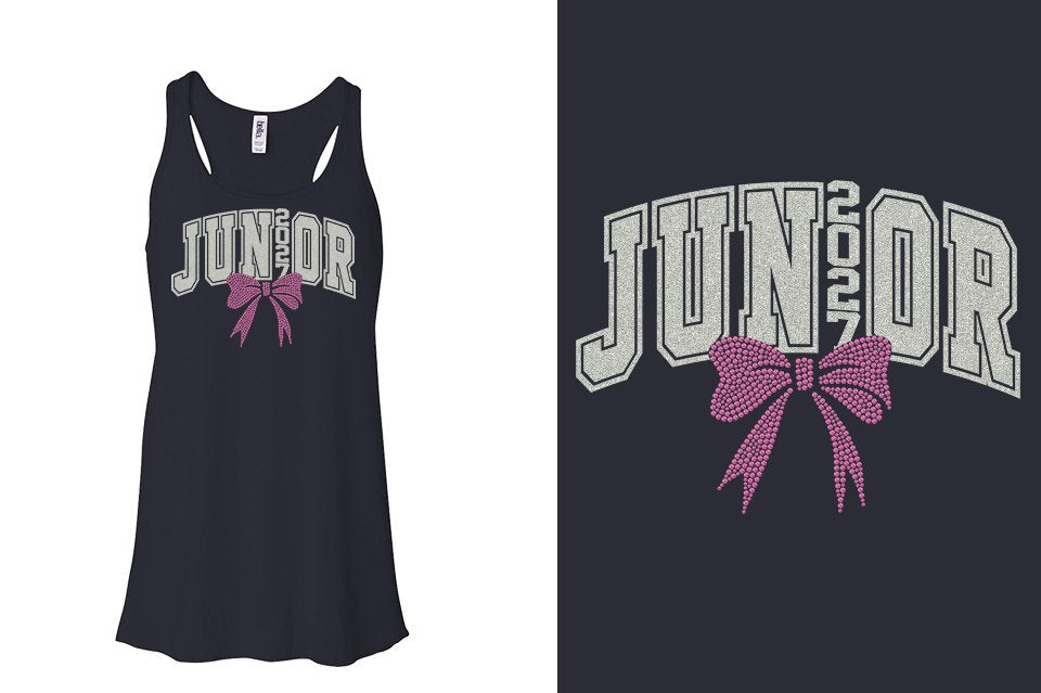 JUNIOR 2027 glitter rhinestones Youth Flowy Racerback Tank