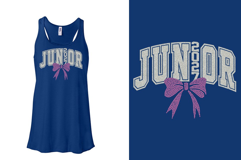 JUNIOR 2027 glitter rhinestones Youth Flowy Racerback Tank