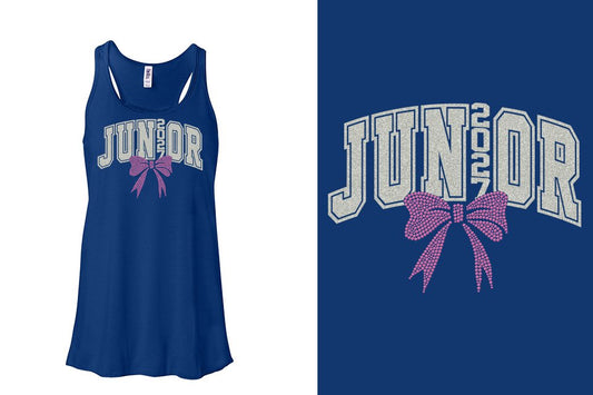 JUNIOR 2027 glitter rhinestones Youth Flowy Racerback Tank