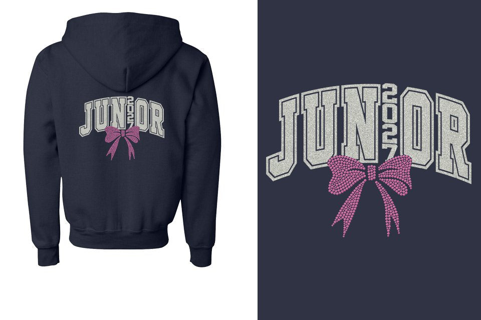 JUNIOR 2027 glitter rhinestones Youth Unisex Zip Hoodie