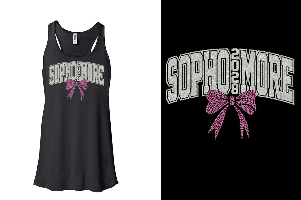 SOPHOMORE 2028 glitter rhinestones Youth Flowy Racerback Tank