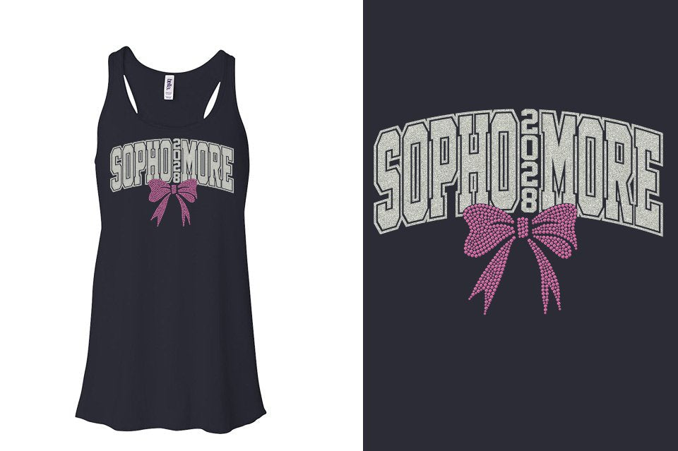SOPHOMORE 2028 glitter rhinestones Youth Flowy Racerback Tank