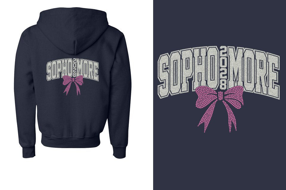 SOPHOMORE 2028 glitter rhinestones Youth Unisex Zip Hoodie