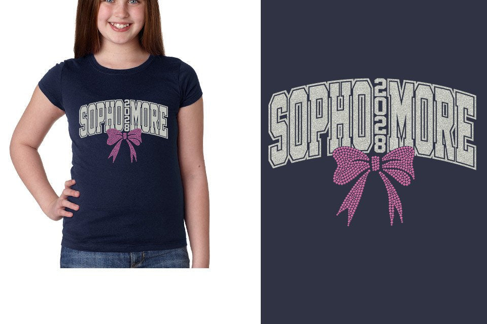 SOPHOMORE 2028 glitter rhinestones Girls' Princess T-Shirt