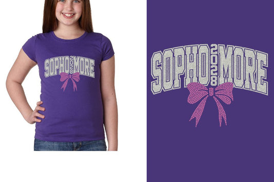 SOPHOMORE 2028 glitter rhinestones Girls' Princess T-Shirt