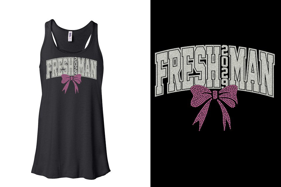 FRESHMAN 2029 glitter rhinestones Youth Flowy Racerback Tank