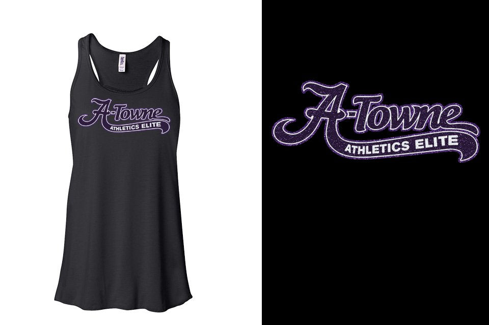 A-Towne Athletics Elite text with tail - glitter Youth Flowy Racerback Tank
